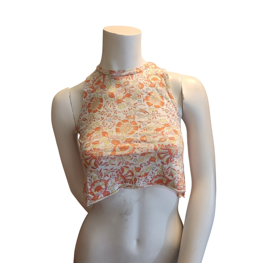 Billabong Womens Floral Paisley Crop Tank Top Orange Yellow Size Large (youth)